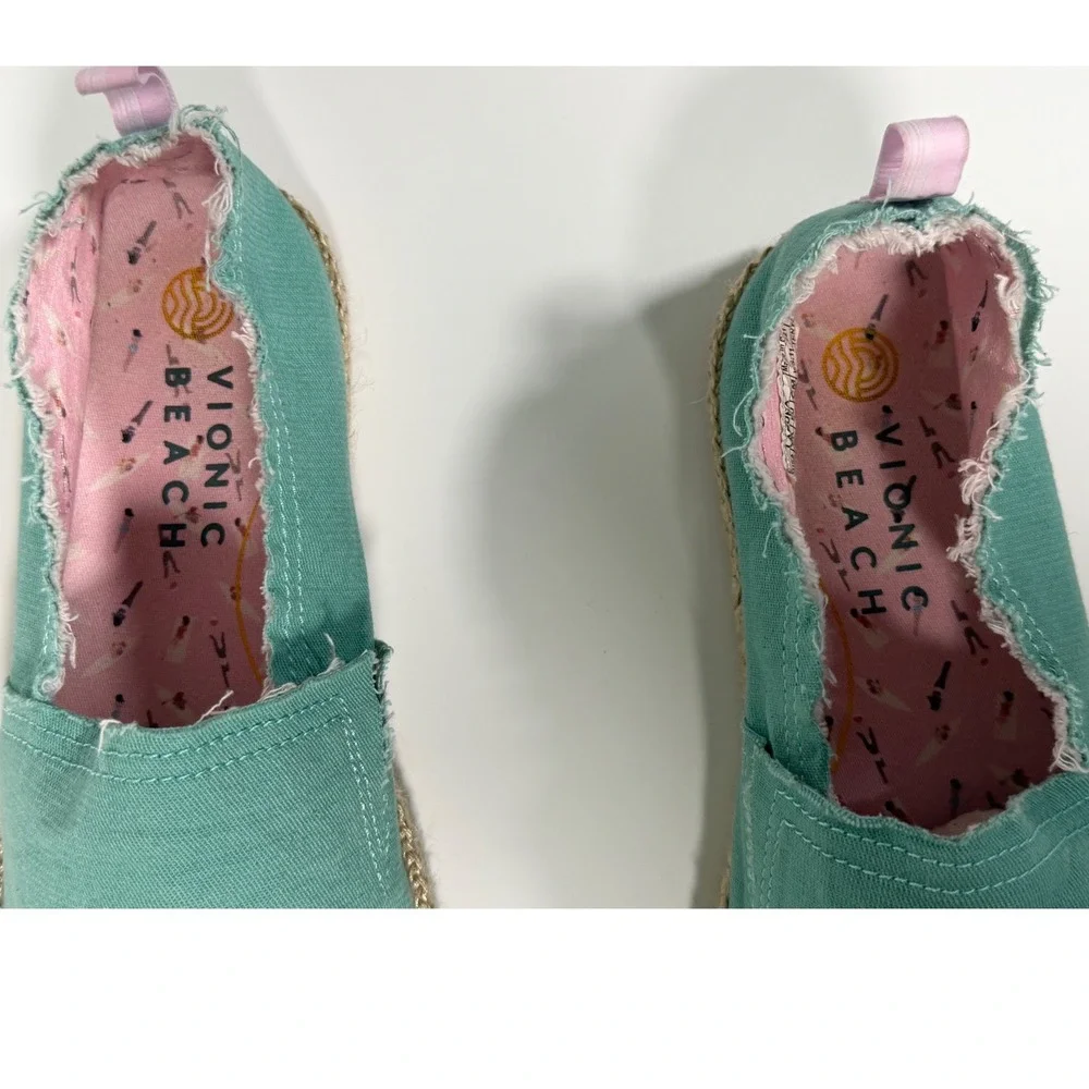 Vionic Beach Laguna Teal Green Canvas Espadrille Slip On Flat Shoes Boho 9